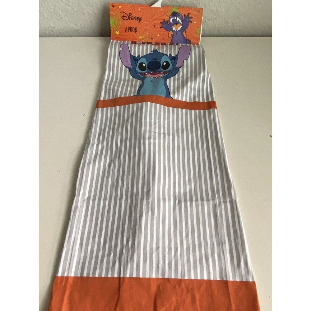 Disney Stitch‎ "BOO" Striped Halloween Adult One Size Apron 100% Cotton NEW